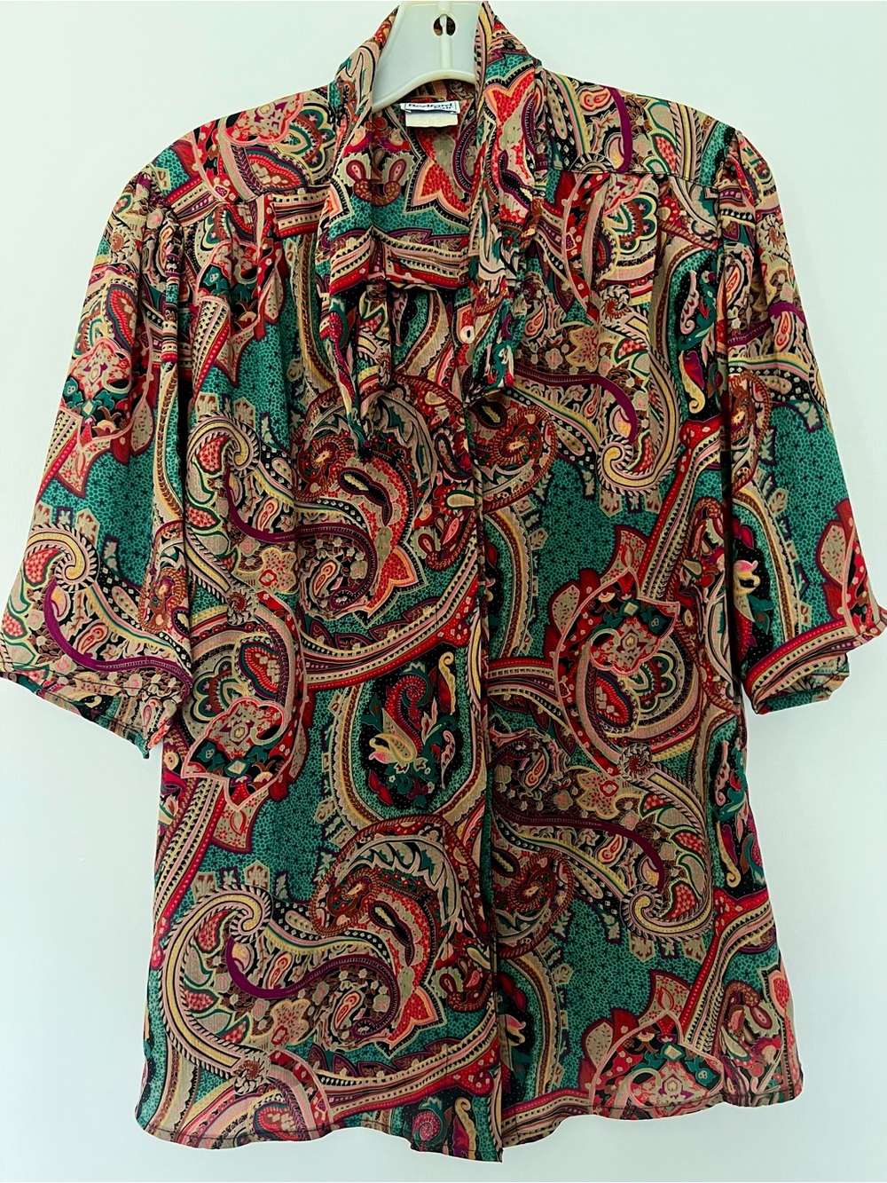 Bedford Fair Vintage Paisley Short Sleeve Button Down Blouse Size 10